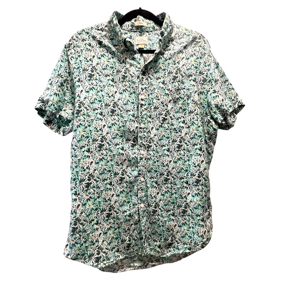 J. Crew Men’s Short-Sleeve 100% Linen Button Down in Aqua Floral Print- Size L